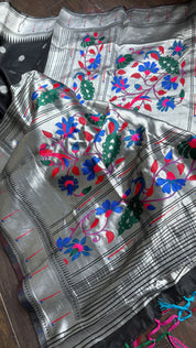 Cotton Silk Paithani - Black Silver Woven