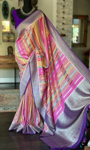 Khaddi Tussar Banarasi -  Pink Multi color Purple