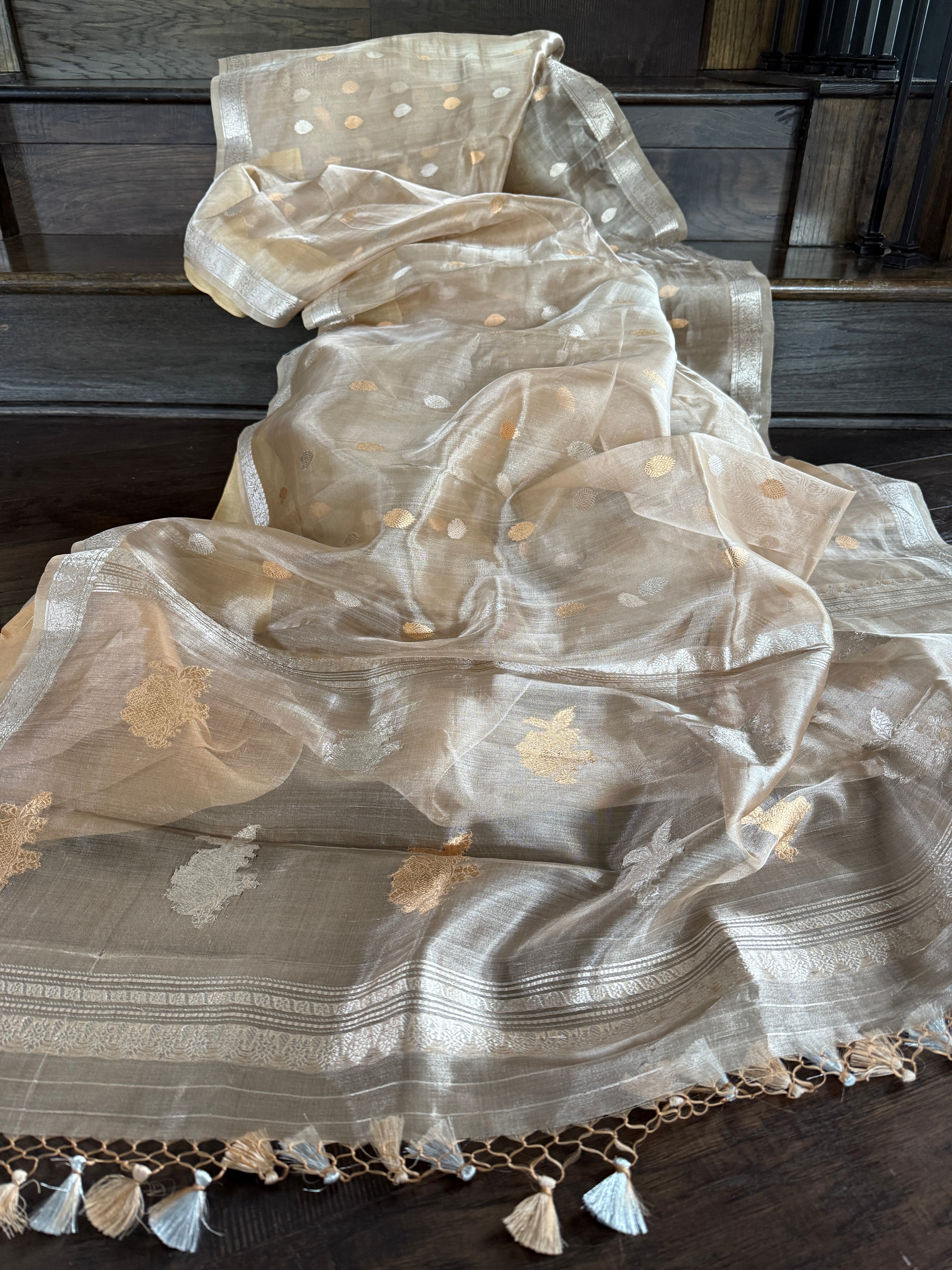 Tissue Organza Silk Banarasi - Light Tan