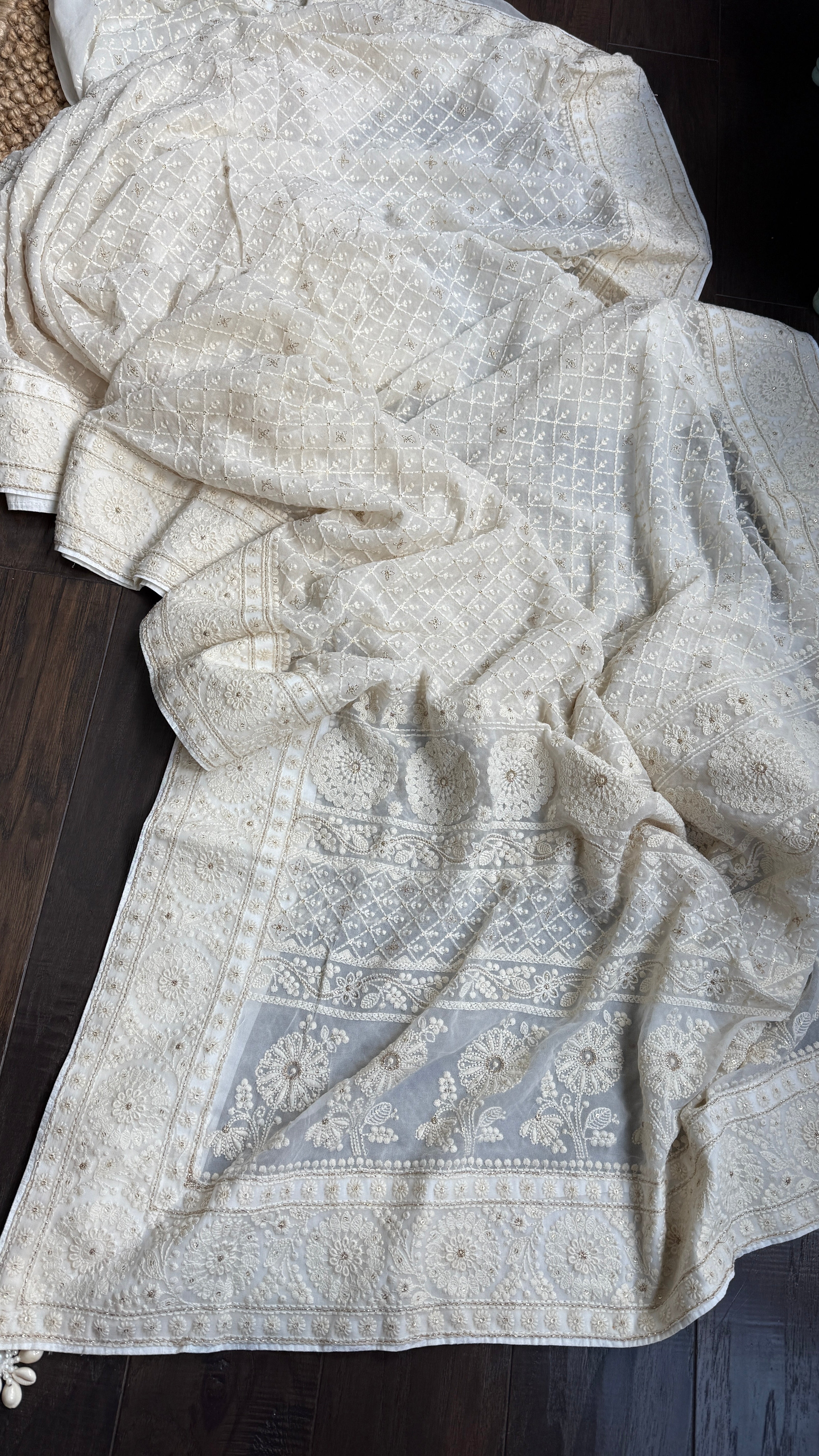 Designer Pure Georgette Chikankari - Ivory