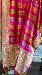 Pure Silk Rangkat Banarasi - Pink Red Multi shaded Kadwa