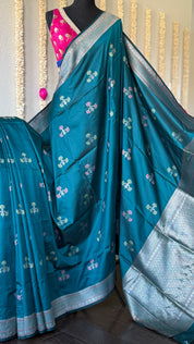 Soft Silk Banaras Saree - Teal Blue Meenakari