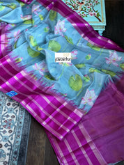 Floral Kota Silk - Blue Grey Magenta Gadwal