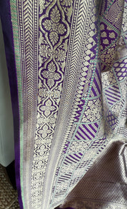 Pure Silk Katan Banarasi- Purple Antique Gold Zari
