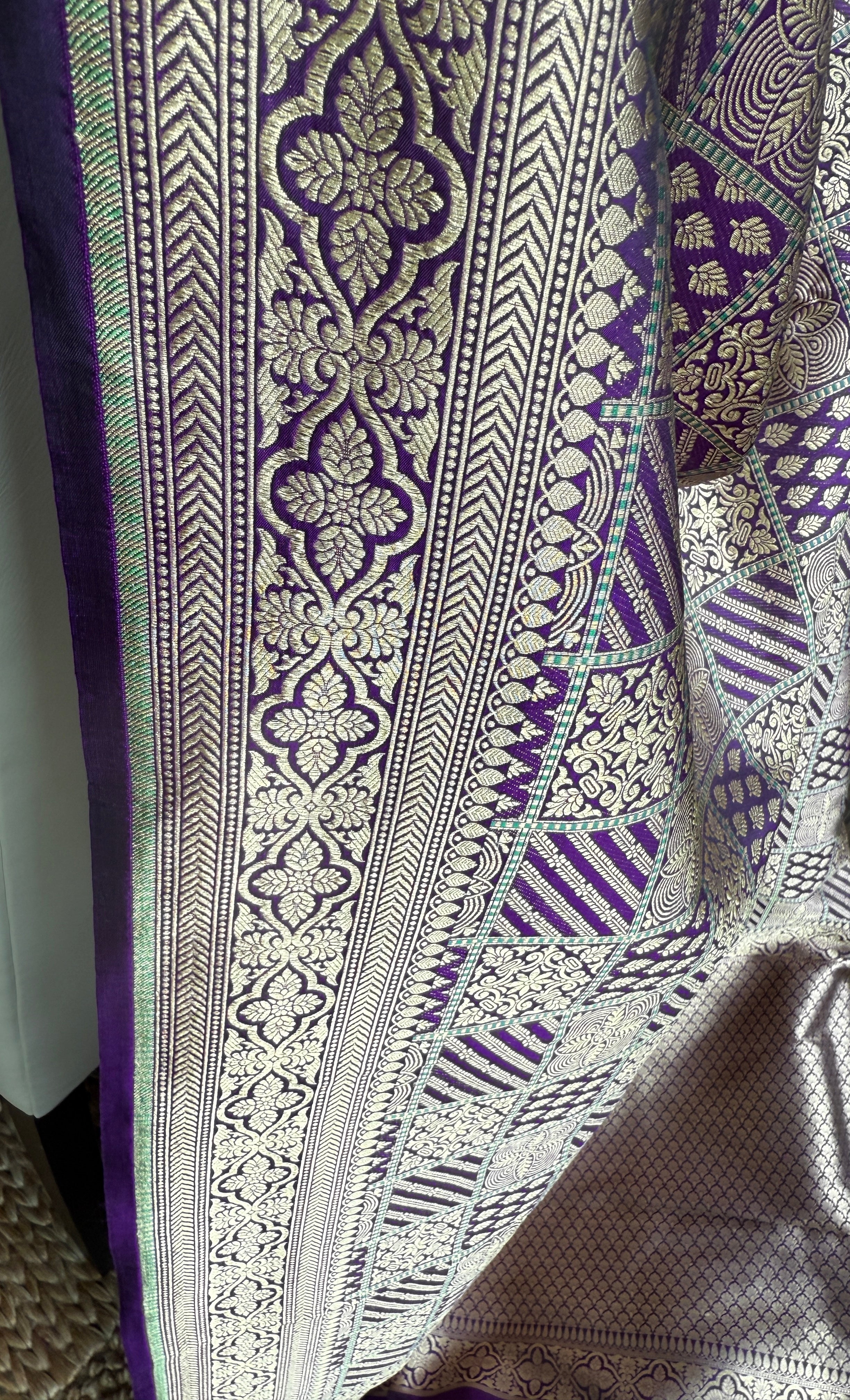 Pure Silk Katan Banarasi- Purple Antique Gold Zari