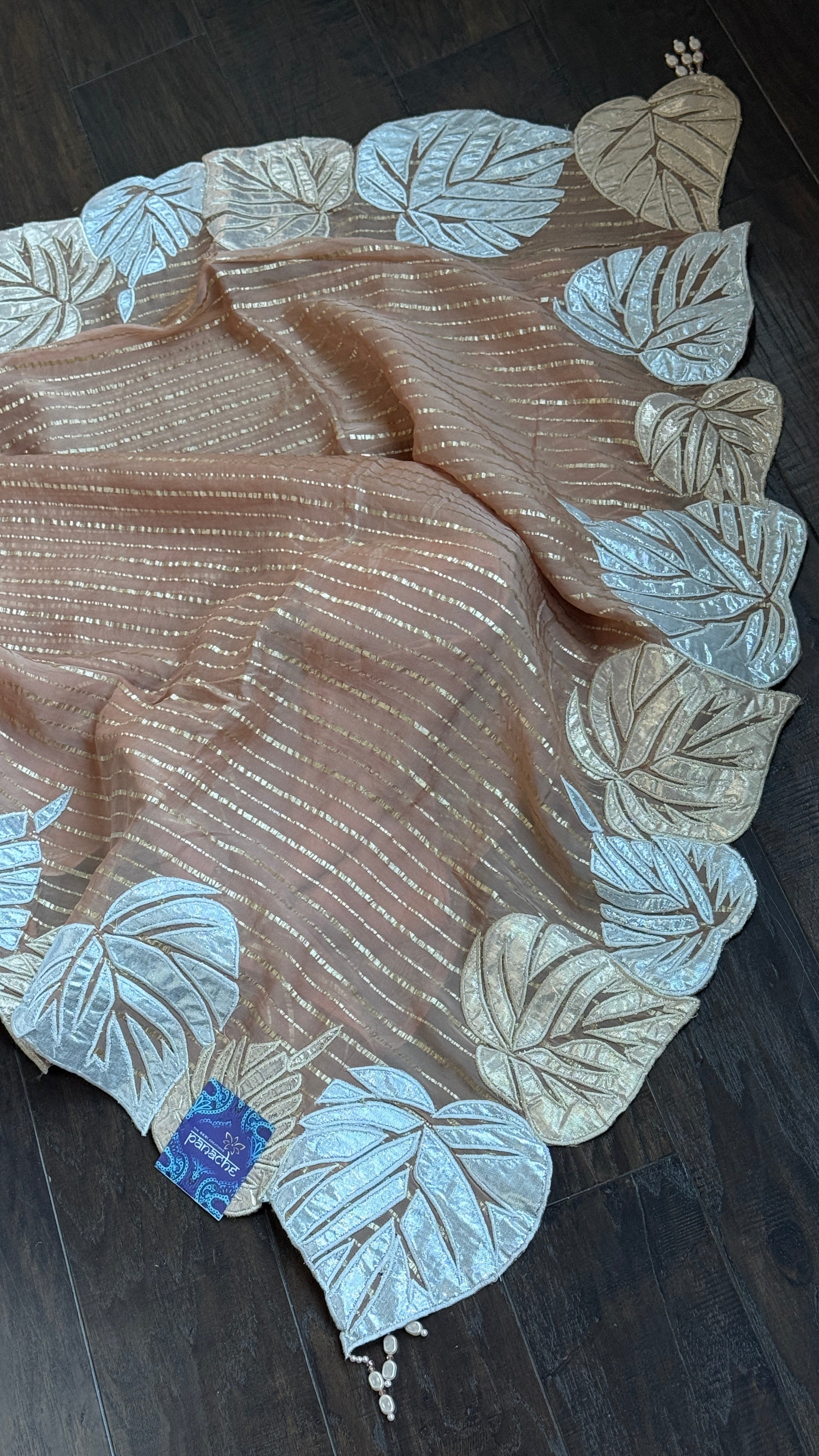 Designer Georgette Silk - Mocha Brown Appliqué Embroidered