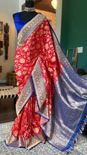 Pure Silk Banarasi - Red Blue