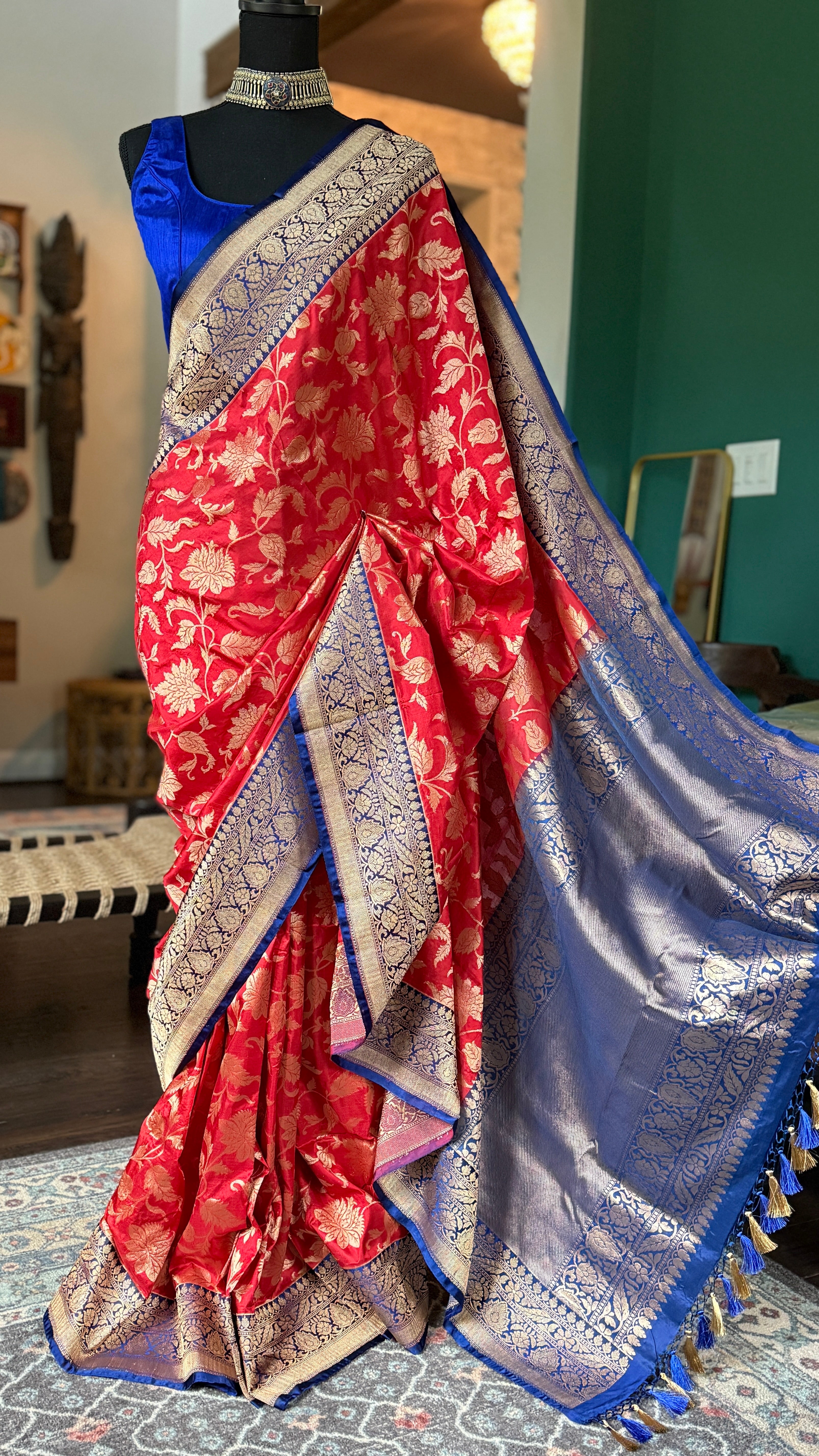Pure Silk Banarasi - Red Blue