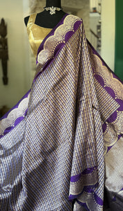 Silk Brocade Banarasi - Purple Antique Zari Kadwa