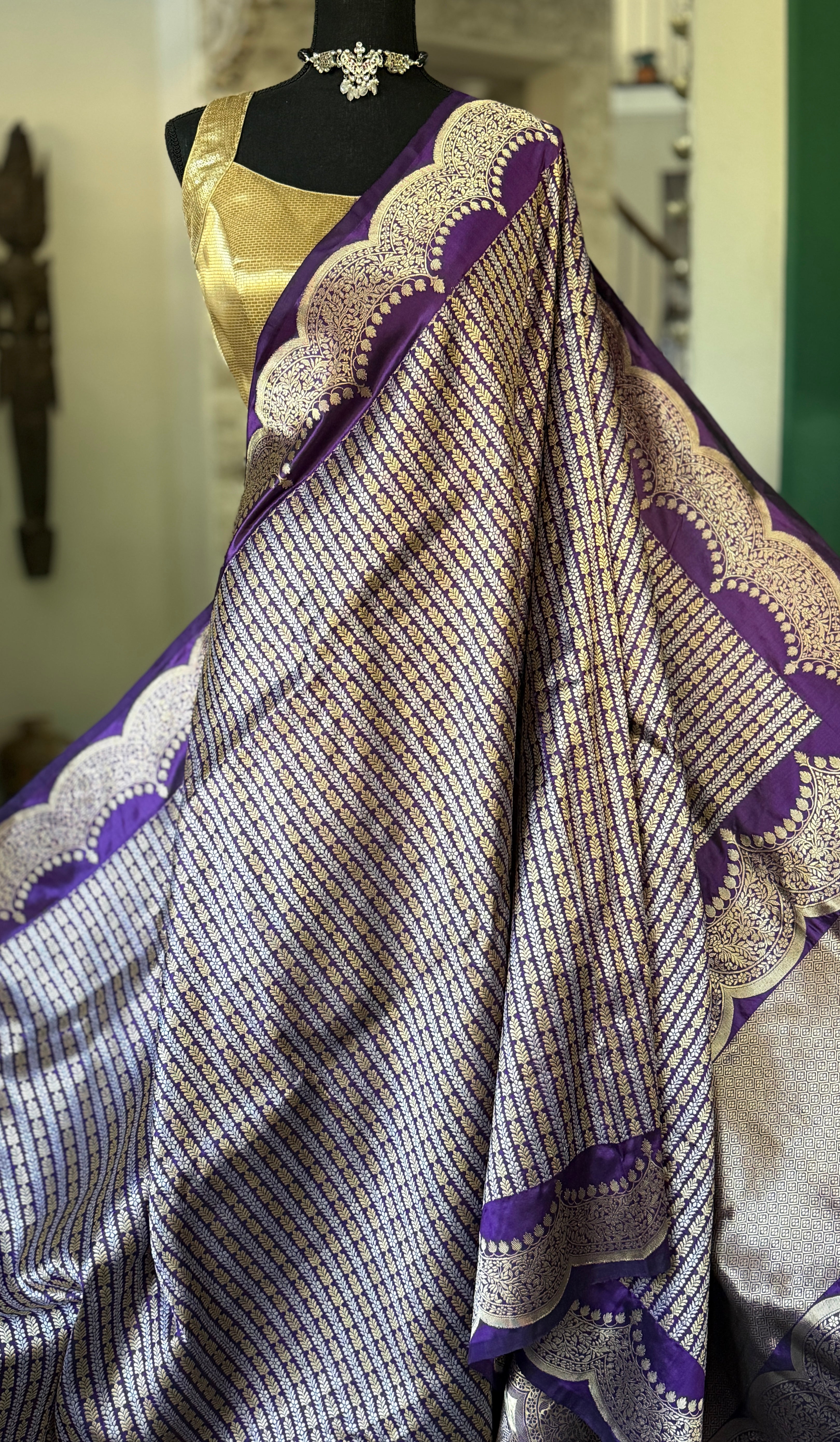 Silk Brocade Banarasi - Purple Antique Zari Kadwa