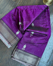 Pure Chanderi Pattu Silk Eknaliya - Wine Silver