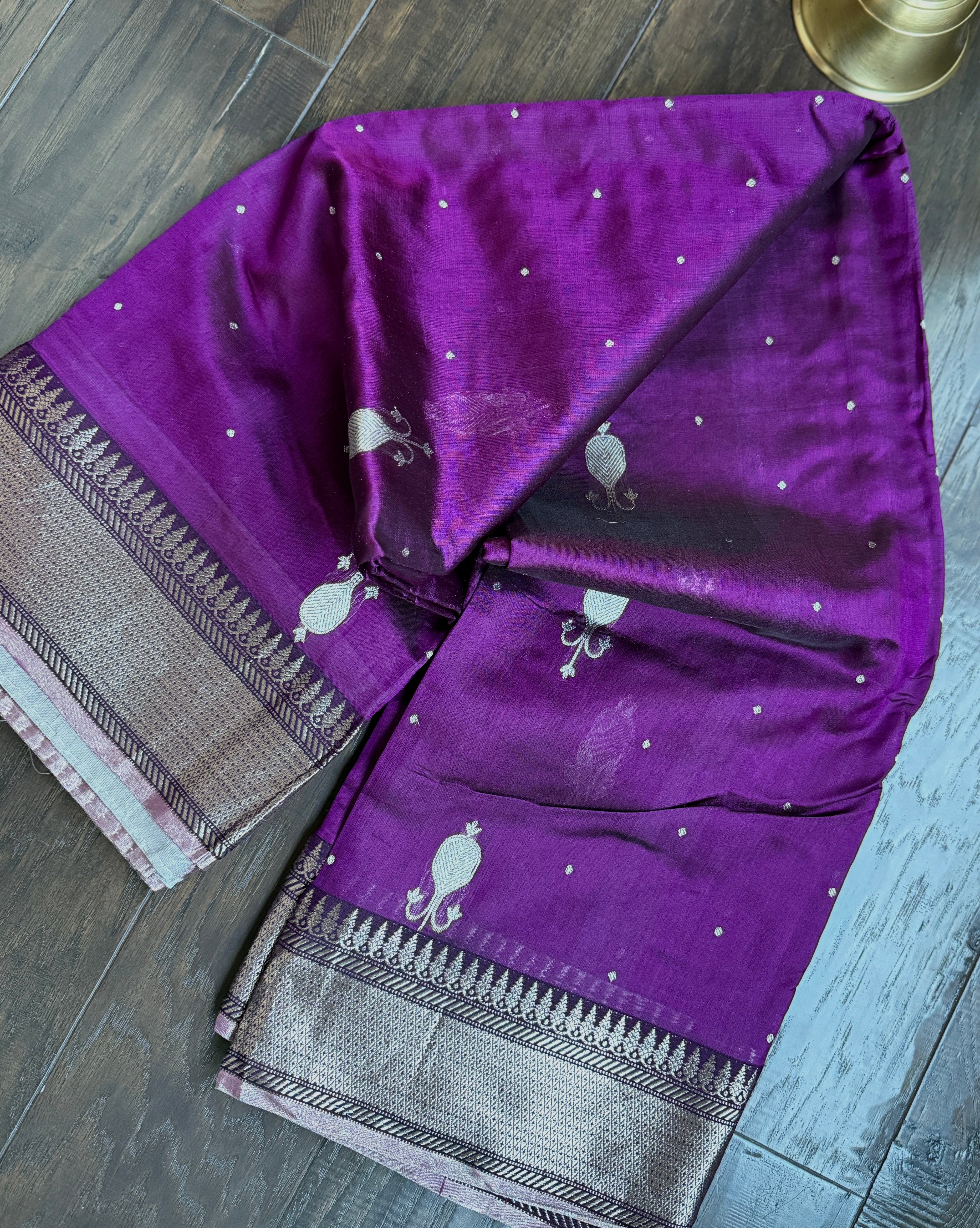 Pure Chanderi Pattu Silk Eknaliya - Wine Silver