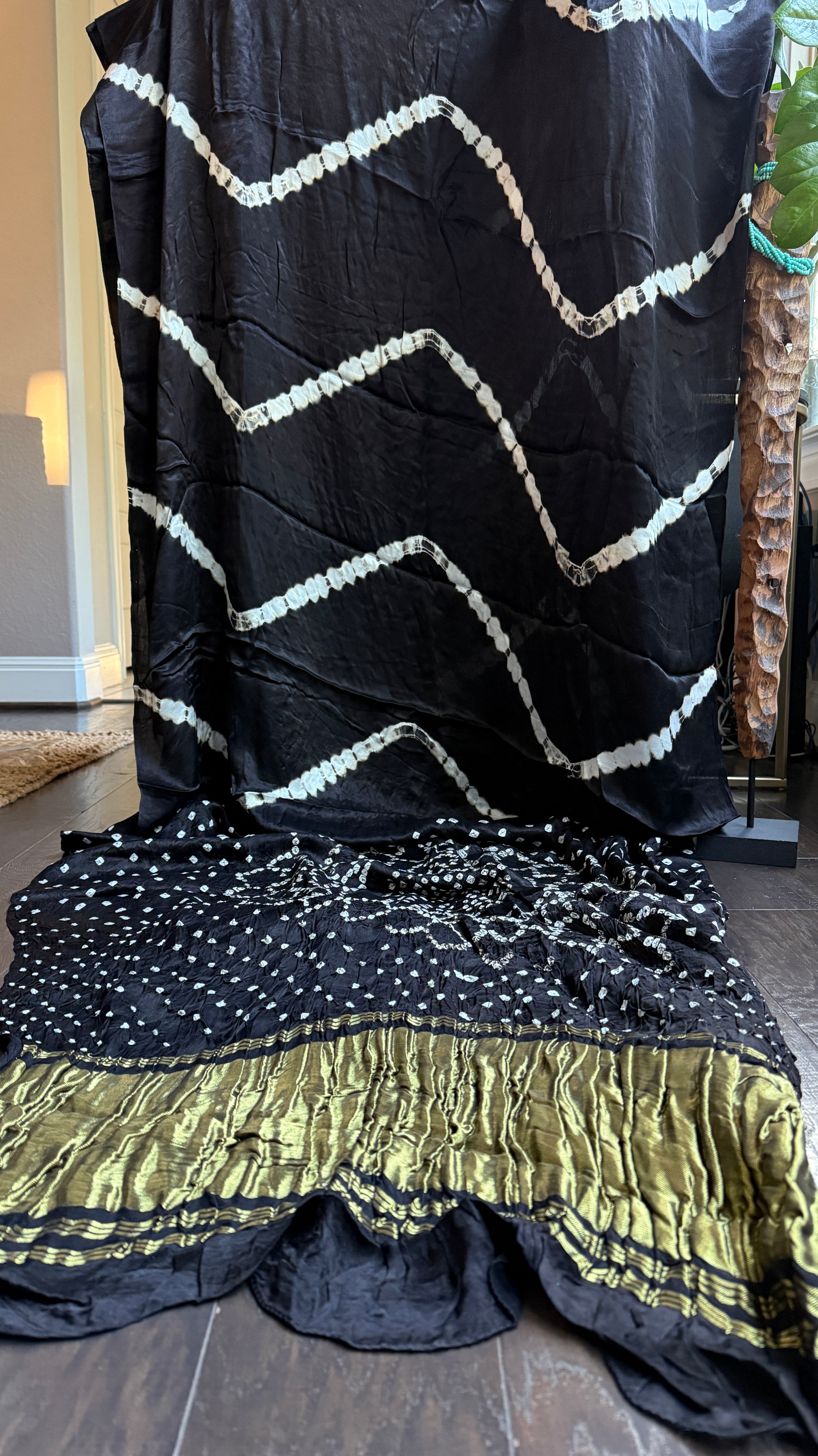 Modal Silk Makdi Bandhej - Black Shibori