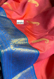 Pure Silk Kanjivaram - Raspberry Red Blue Dual Shaded