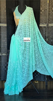 Designer Geogette Chikankari - Mint Green