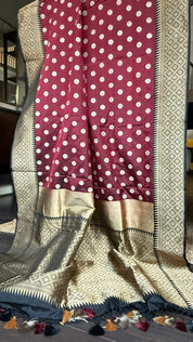 Pure Silk Katan Banarasi - Wine Maroon Black