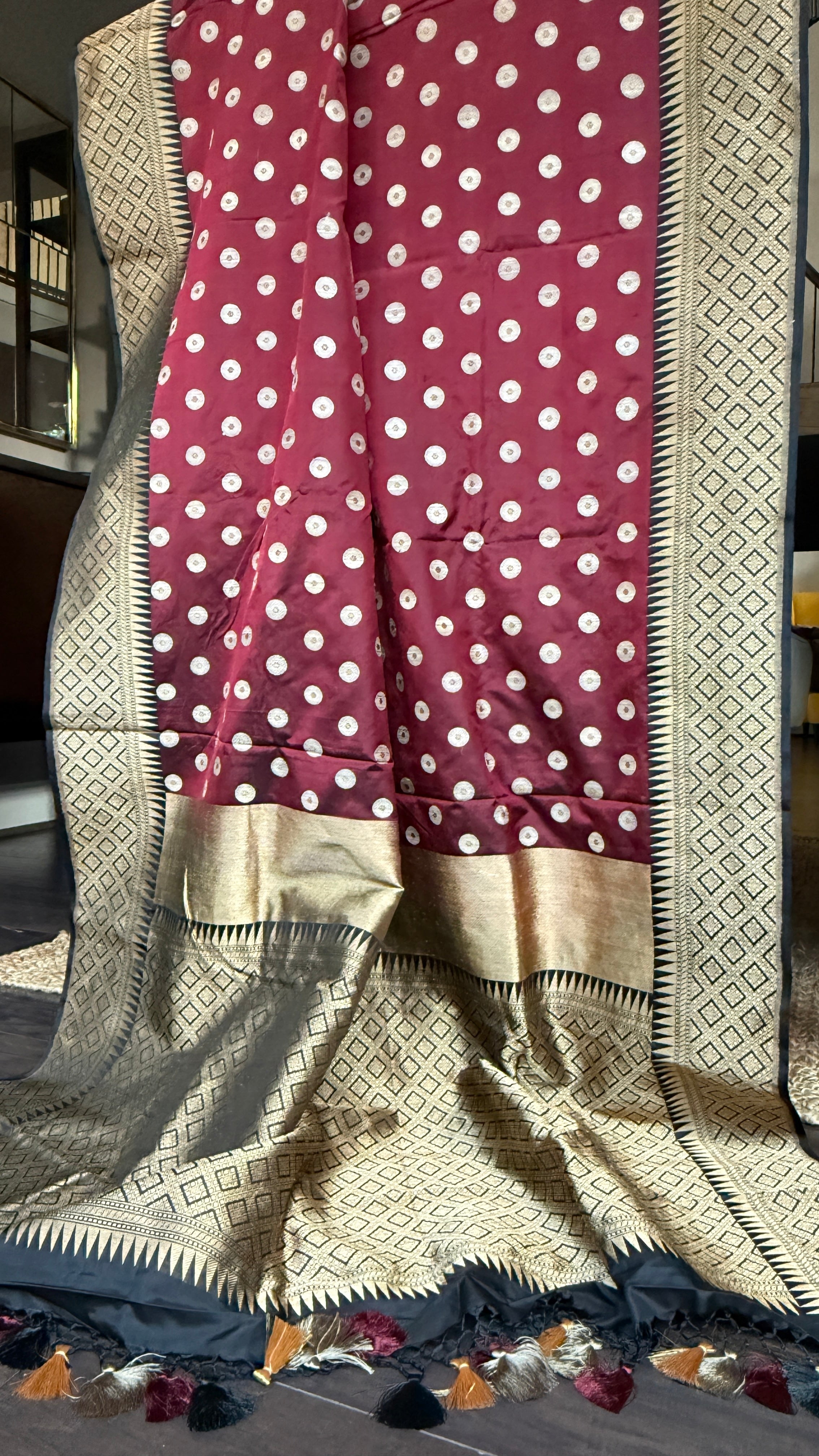 Pure Silk Katan Banarasi - Wine Maroon Black