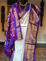 Pure Silk Ikat - White Purple Pochampally