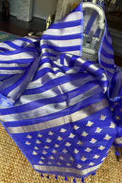 Kora Silk Banarasi - Purple Blue Striped