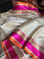 Pure Tussar Silk Handwoven - Tussar Beige Pink Orange