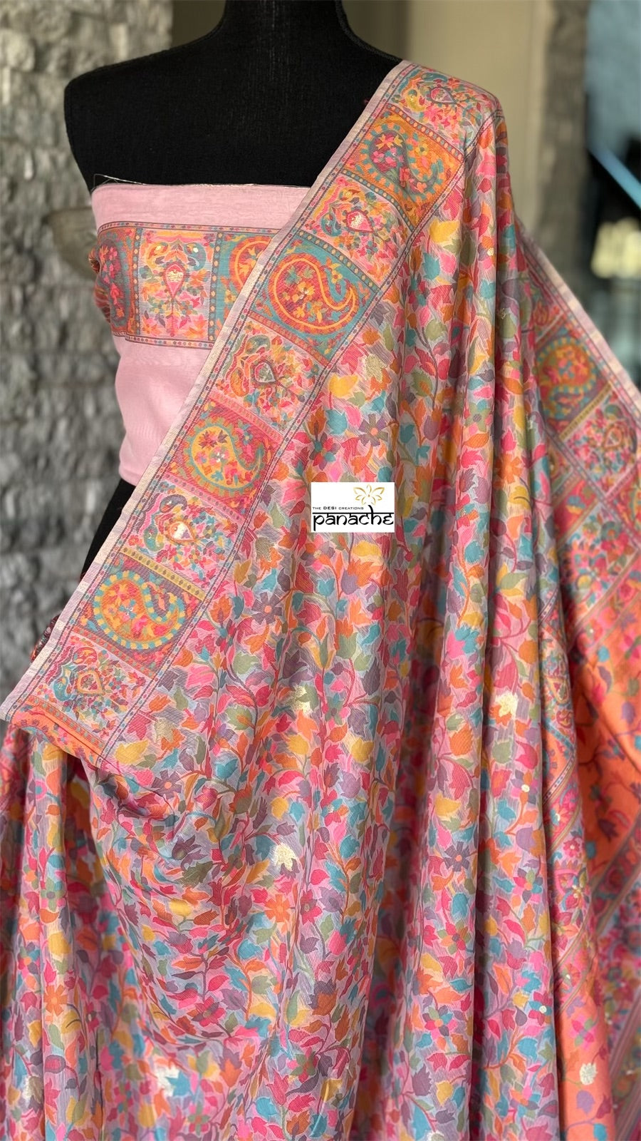 Pashmina Banarasi - Peach Pink Kani Weave