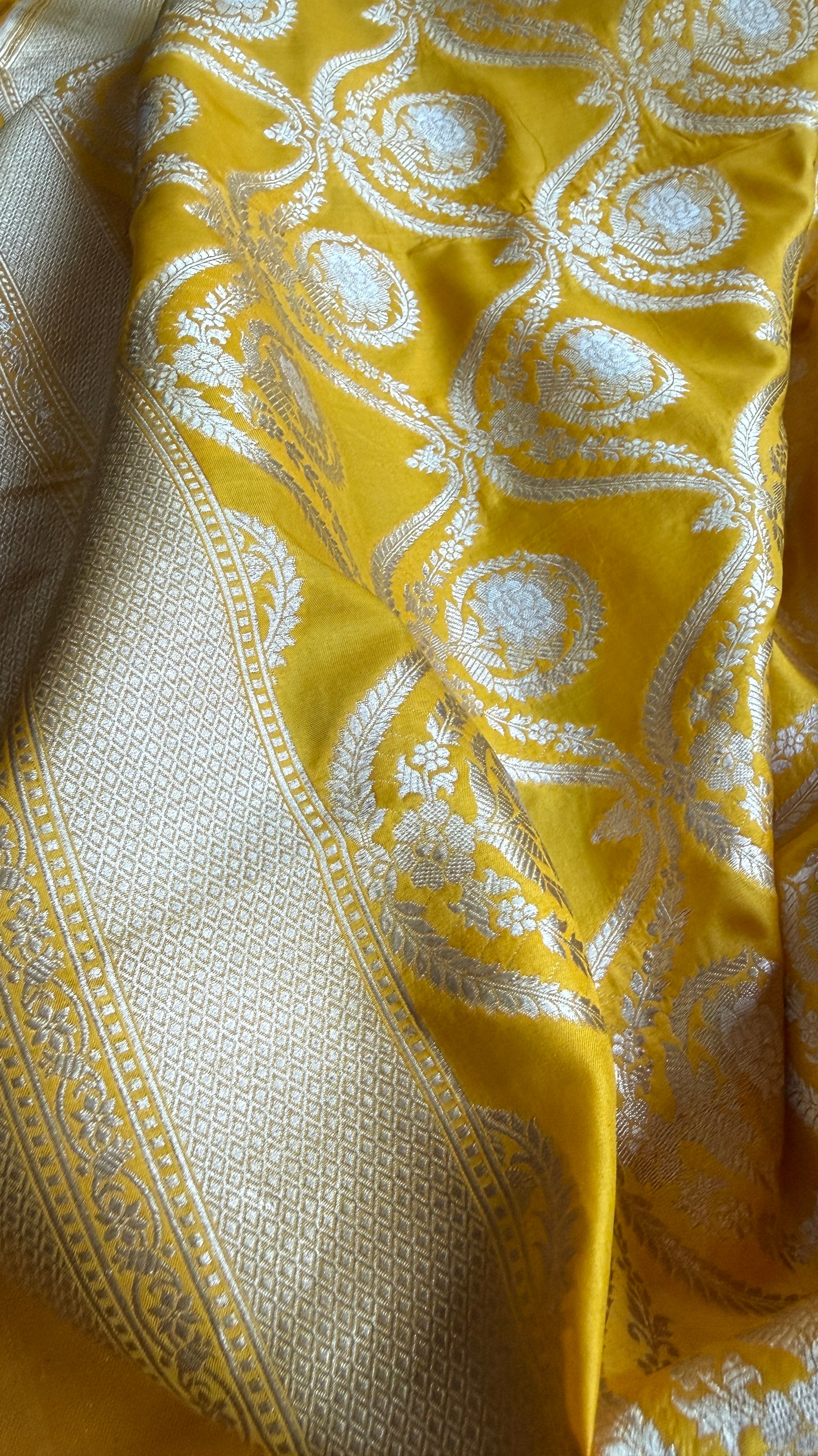 Pure Silk Katan Banarasi- Yellow Zari Woven