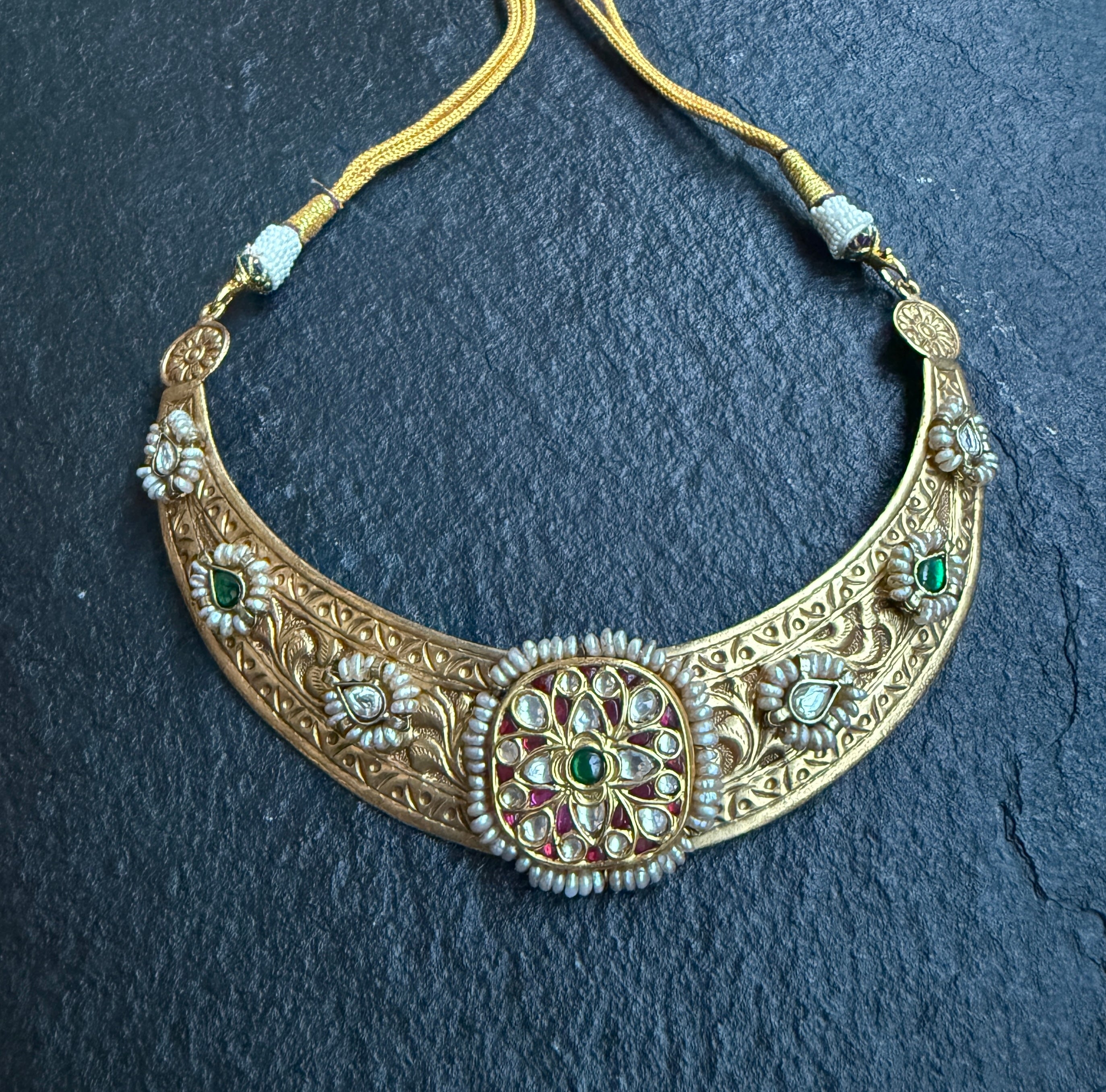 Silver Chitai 925 Hasli - Jadau Gold Tone