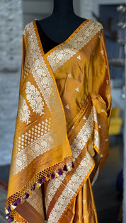 Pure Silk Mashru Banaras i- Golden Ochre Yellow