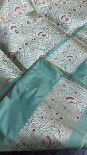 Pure Katan Silk Banarasi - Aqua Blue Multi Meenakari