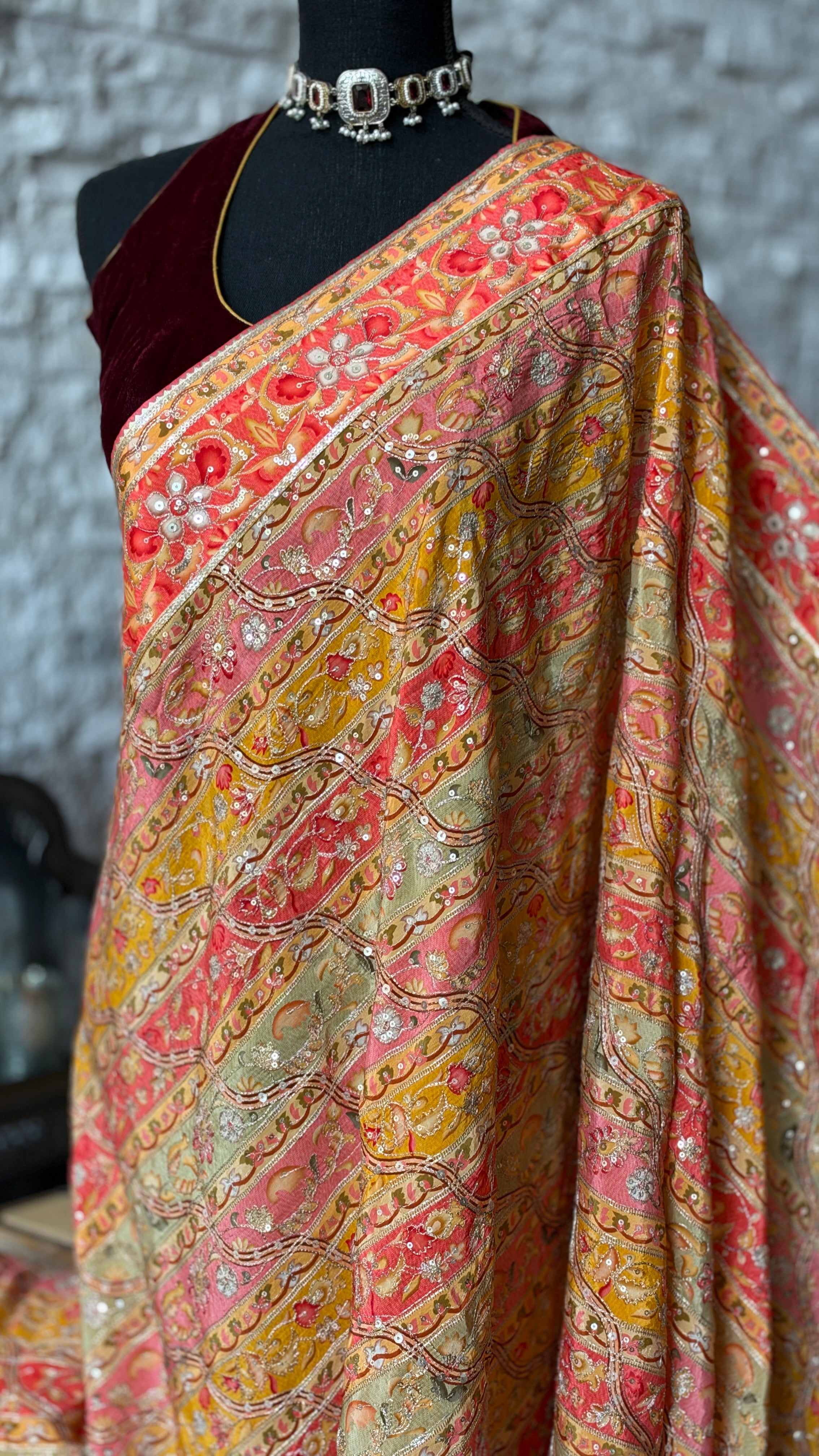 Designer Crepe Embroidered - Yellow Multicolor