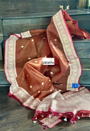 Pure Organza Silk Banarasi - Russet Brown Maroon