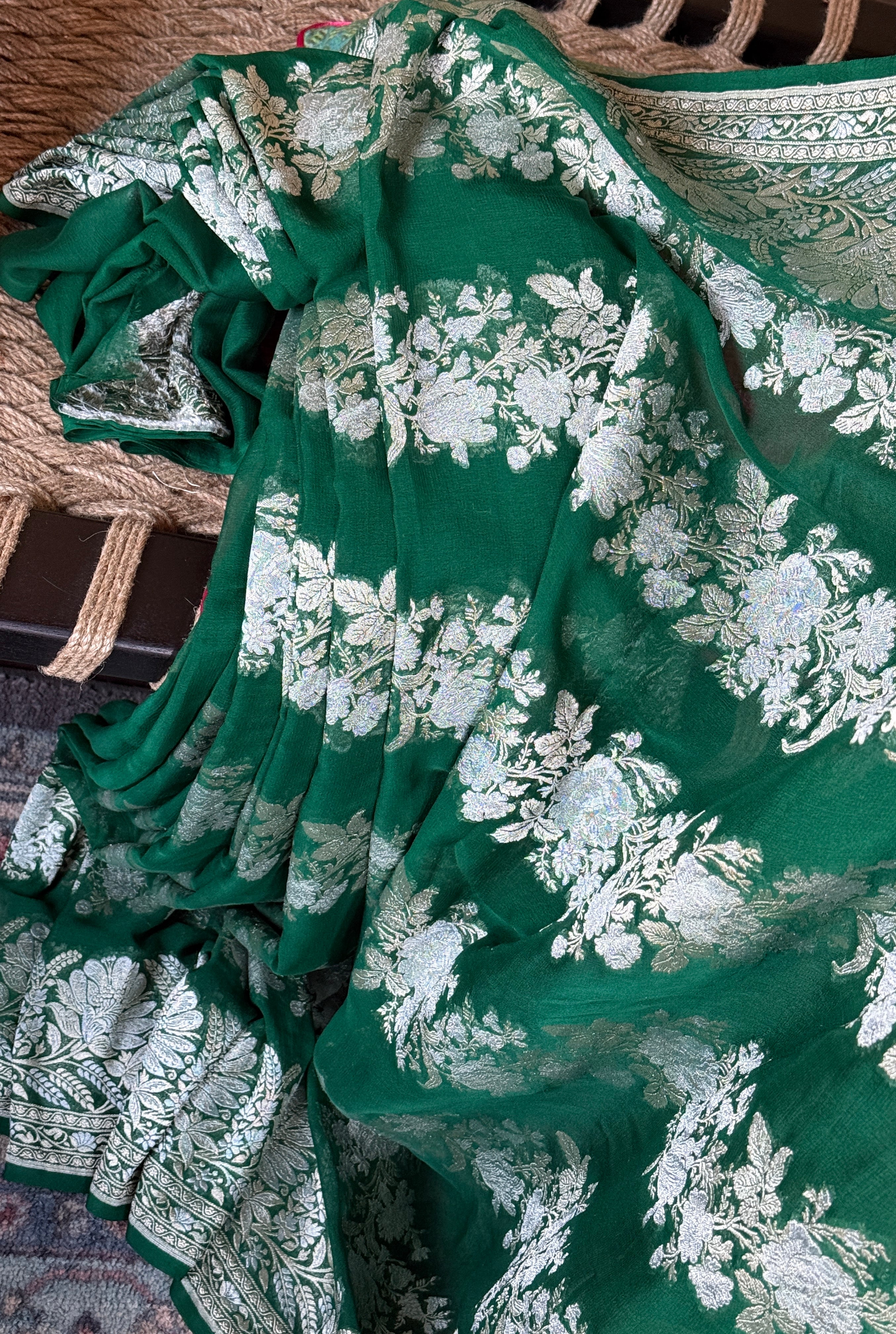 Khaddi Georgette Banarasi - Green Sona Rupa Zari