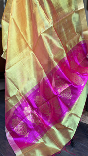 Pure Silk Chanderi Dupatta - Yellow Pink Handwoven