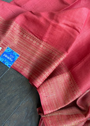 Handwoven Tussar Silk - Red Golden Zari