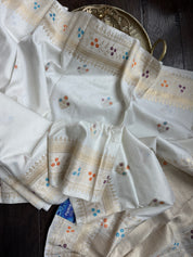 Pure Katan Silk Kadhua Banarasi - White antique Zari