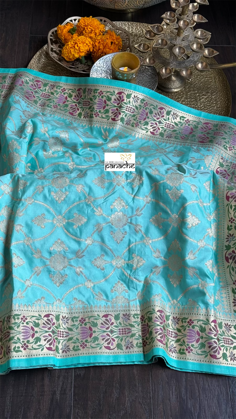 Soft Silk Banarasi - Aqua Green Tilfi Woven