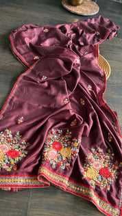 Designer Muga Embroidered - Wine Maroon