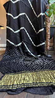 Modal Silk Makdi Bandhej - Black Shibori