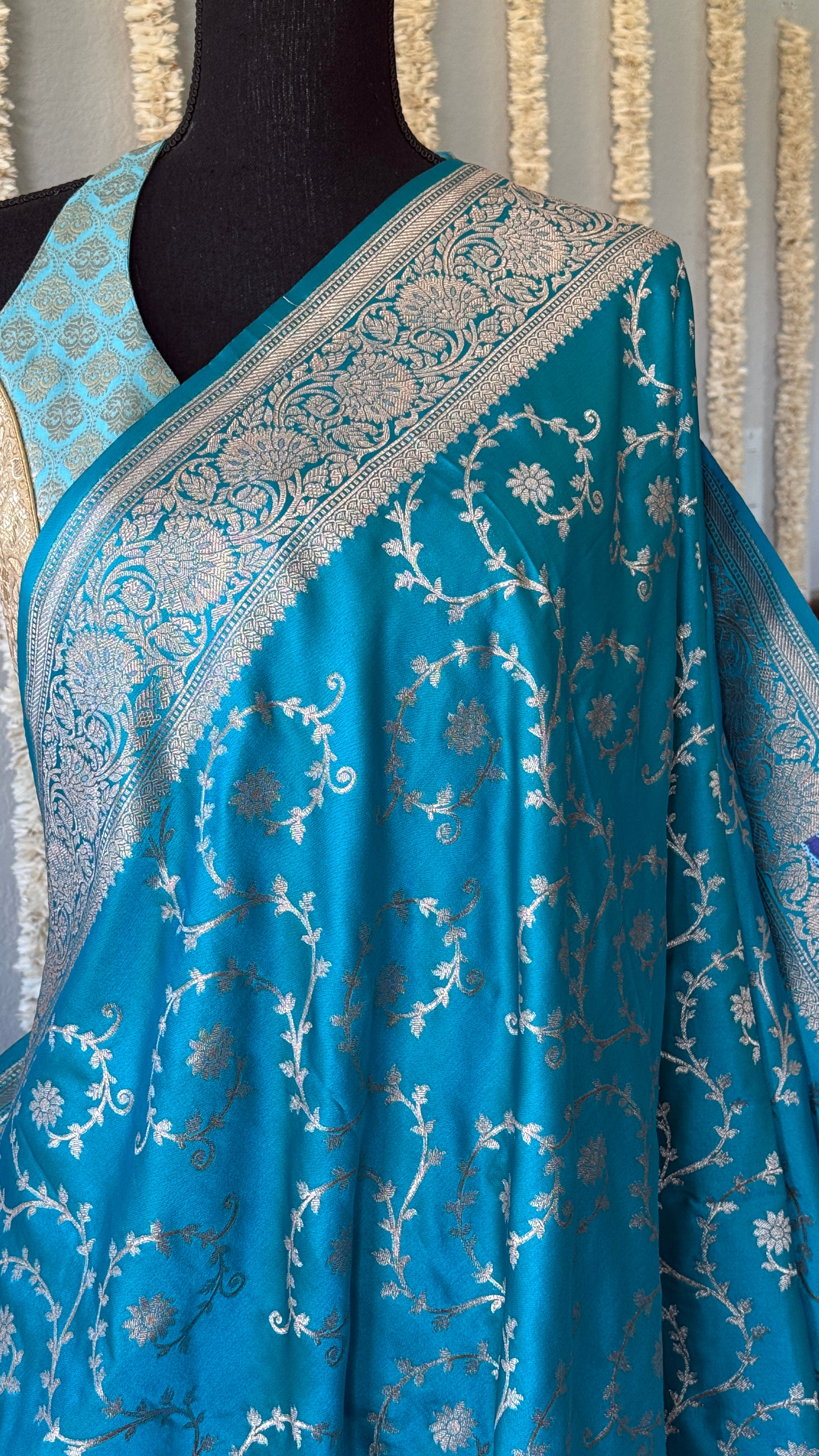 Soft Silk Banaras Saree - Firozi