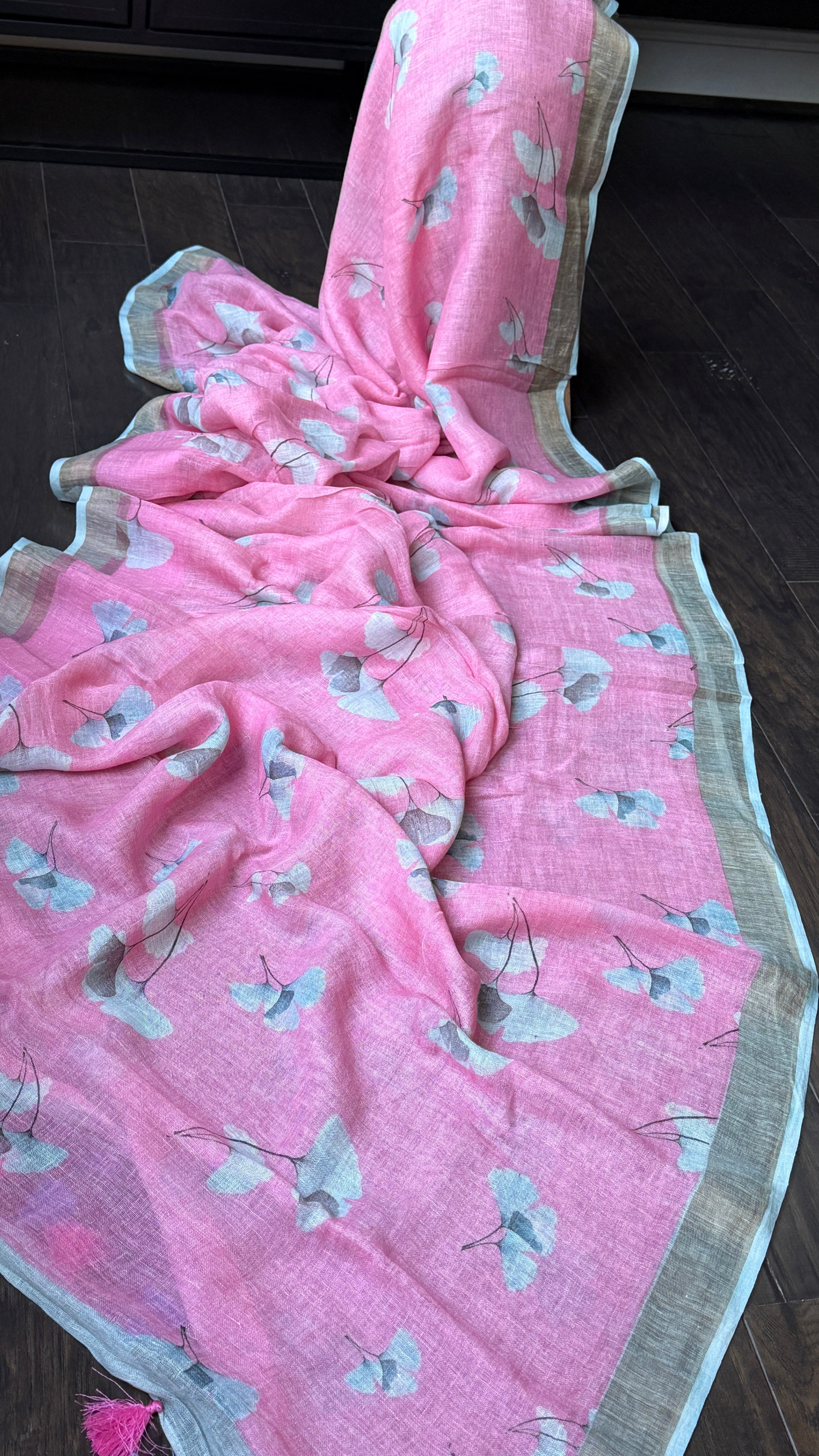 Linen Digital Print - Pink floral