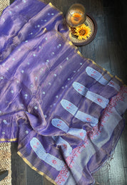 Metallic Tissue Muslin Silk Jamdaani - Purple