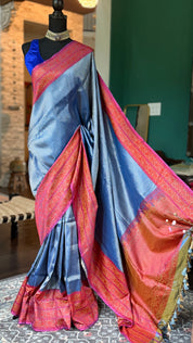 Pure Silk Brocade Banarasi - Blue Red