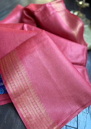 Handwoven Tussar Silk - Red Golden Zari