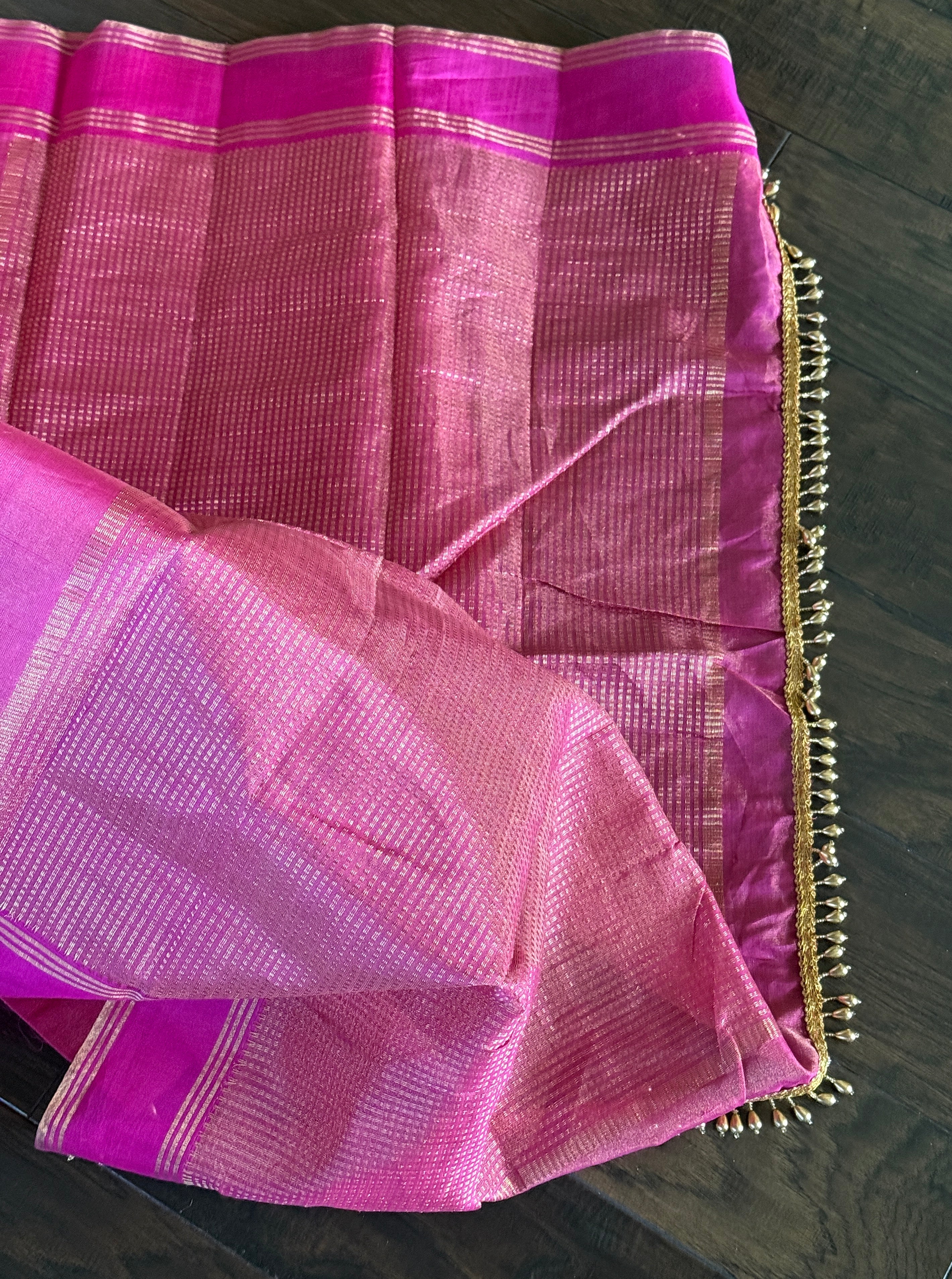 Chanderi Silk Cotton Tissue - Pink Magenta Woven