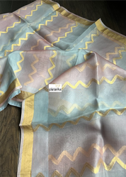 Organza Silk Banarsi - Aqua Blue Pink