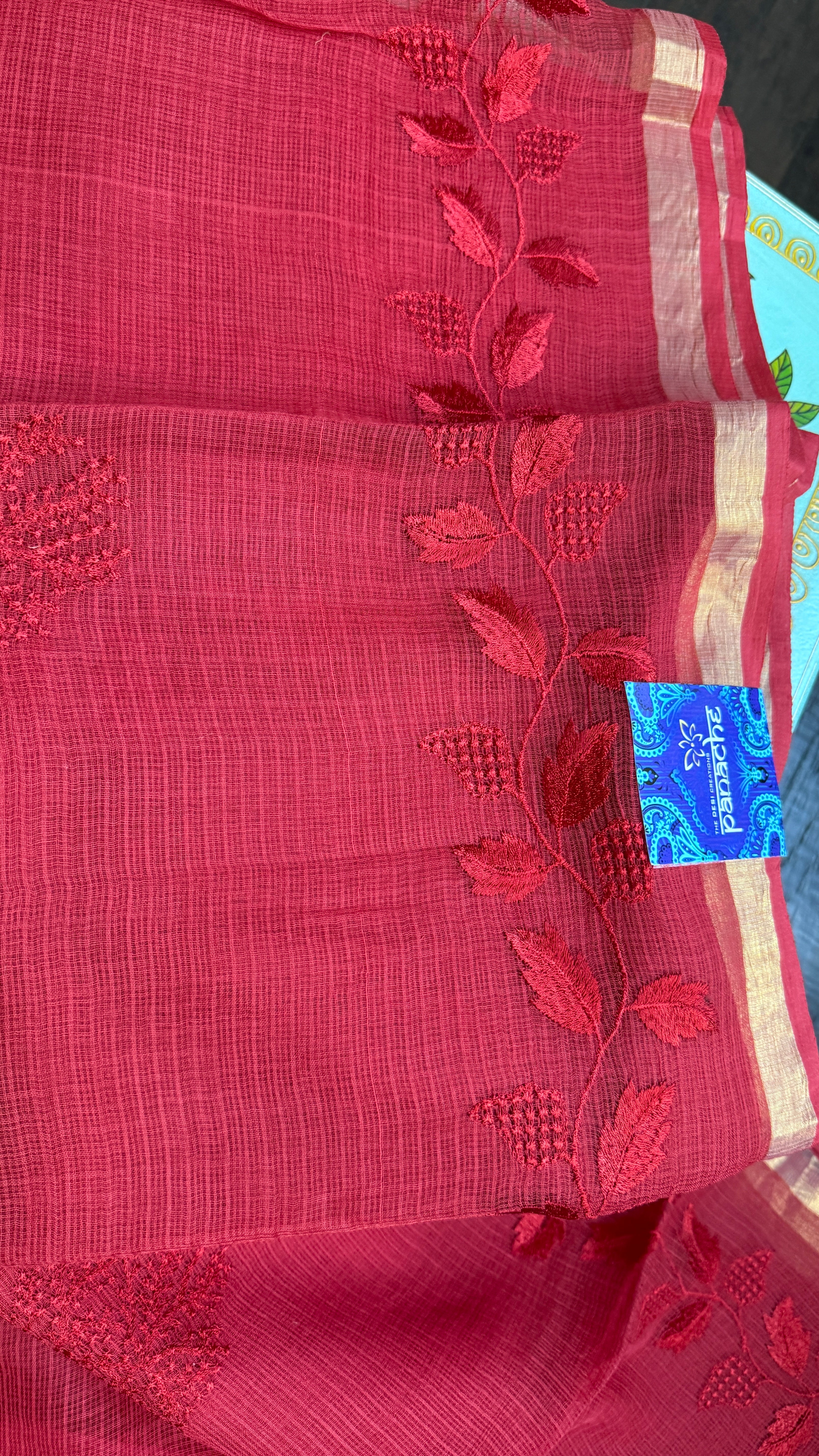 Embroidered Kota Silk - Red