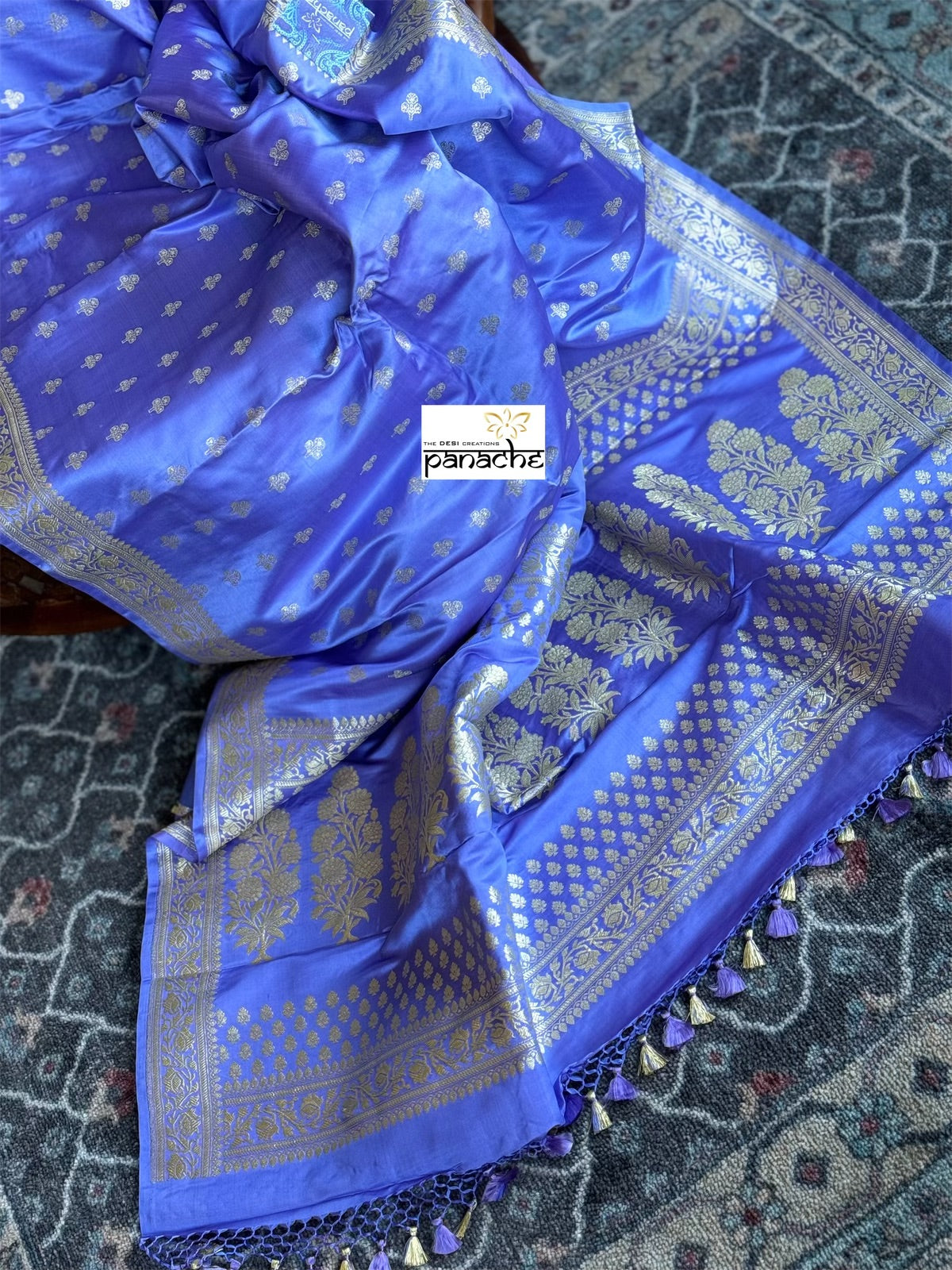 Pure Silk Mashru Banarasi- Violet Antique Zari