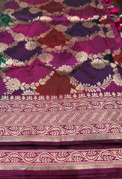 Pure Silk Banarasi - Purple Magenta Maroon Green