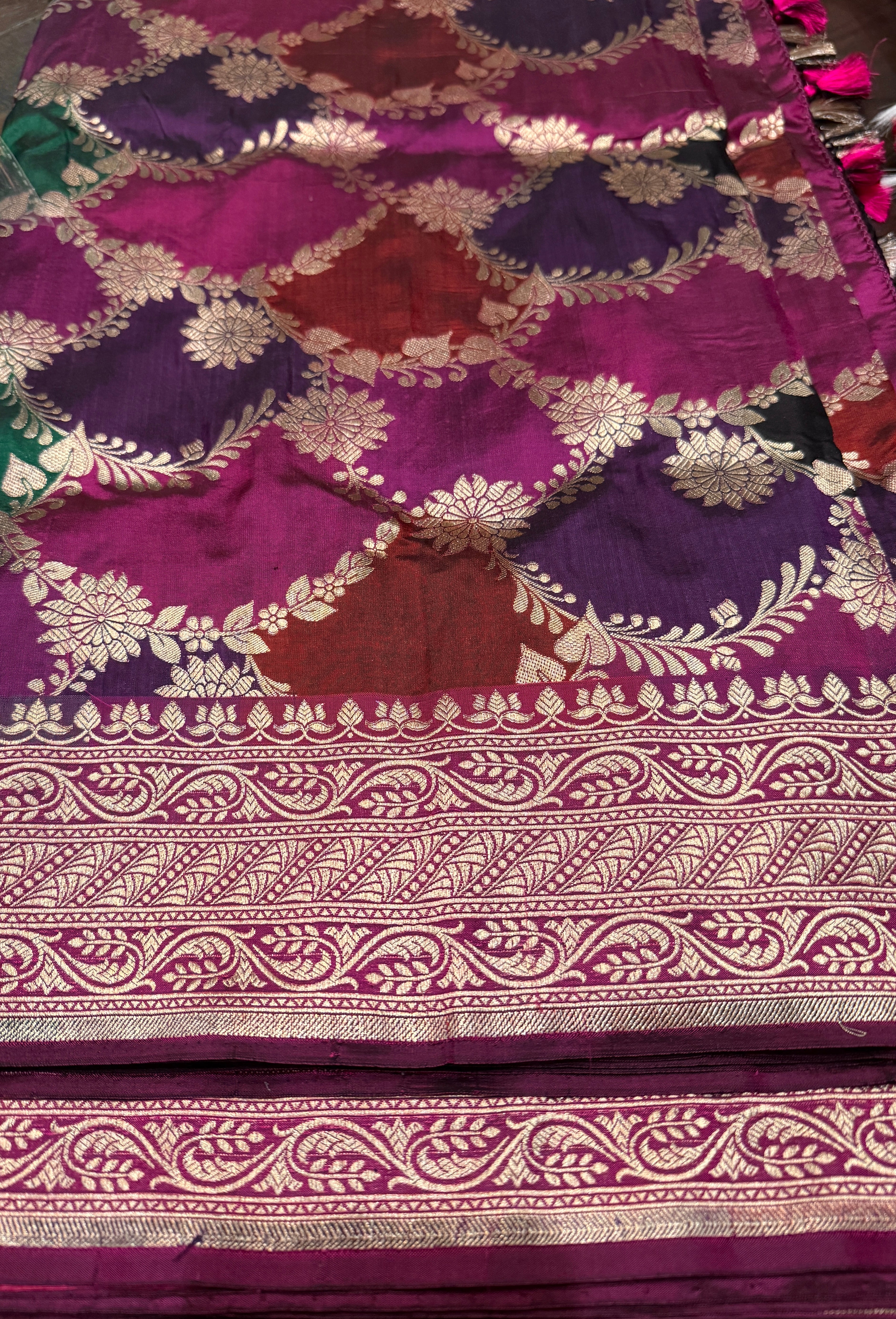 Pure Silk Banarasi - Purple Magenta Maroon Green