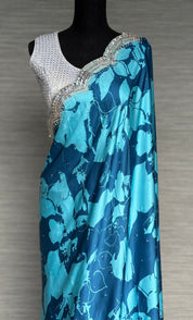 Designer Crepe Satin - Blue Firozi